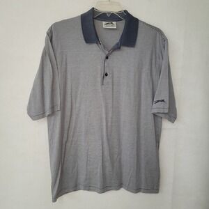 Slazenger Golf Shirt Mens L‎ Grey Stripe Polo Mercerized Cotton Logo Vintage